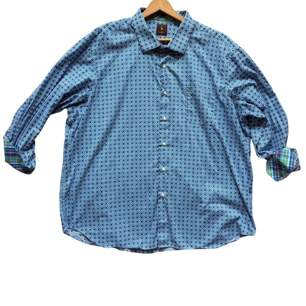 Tailorbyrd Shirt Mens 3X Blue Geometric Floral Long Sleeve Button Down EUC